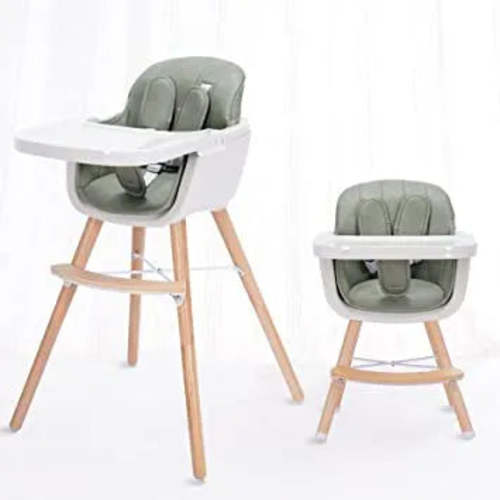 3-in-1 Convertible Wooden High Chair with Removable Tray and Adjustable Legs and Cushion - Sage Green