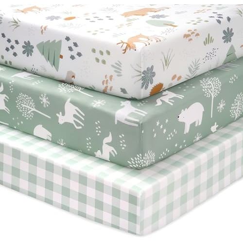 Baby Crib Sheets, 3 Pack Fitted Crib Sheets Neutral 52”x28”