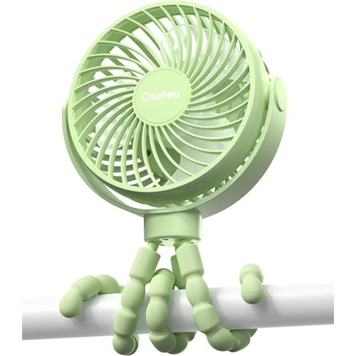 Stroller Fan Clip on Baby Fan Quiet Small Portable Fan USB Rechargeable Battery Operated Fan for Car Seat Backseat Bike Travel Beach Camping, Flexible Tripod, 360°Rotatable, 3 Wind Speed, Green