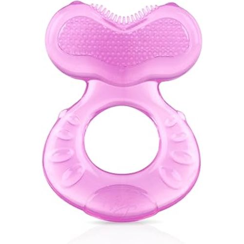 Nuby Silicone Teethe-eez Teether with Bristles, Includes Hygienic Case, Pink