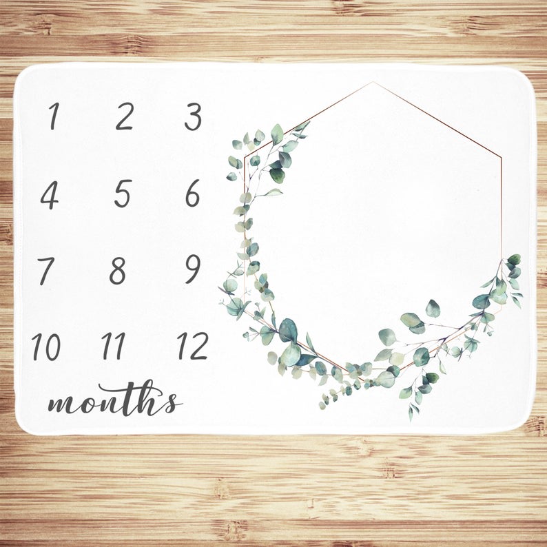 Baby Month Blanket - White, Printed on one side, reverse side is white.