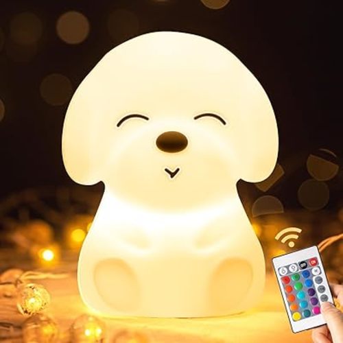 Mubarek Kids Night Light - Cute Lamp with Remote Control, 16 Colors, Dimmable, Timer Function, Battery Operated, Perfect for Bedroom and as Cute Dog Gifts or Christmas Gifts for Boys