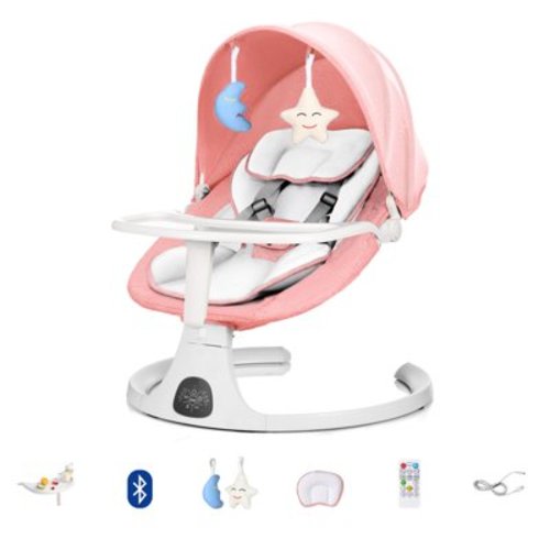 CHAOFEI Electric Baby Swing for Infants, Baby Rocker for Infants with 5 Speeds, 10 Lullabies, Adapter & Battery Operated Indoor & Outdoor Use Remote Control Pink
