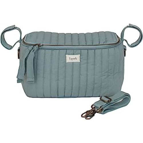 3 Sprouts Universal Quilted Stroller Organizer with Cup Holder and Zip Top - Durable Stroller Caddy Accessory with Storage - Shoulder Strap Converts Organizer to Small Diaper Bag, Green