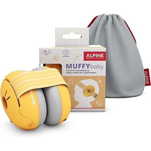 Alpine Muffy Baby Ear Protection for Babies and Toddlers up to 36 Months - CE & ANSI Certified - Noise Reduction Earmuffs - Comfortable Baby Headphones Against Hearing Damage & Improves Sleep - Yellow