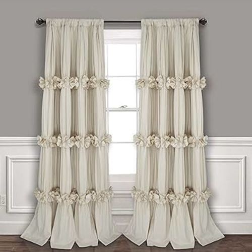 Thermal Insulated Blackout Window Curtains, 54" W x 84" L (Pair), Boho Ruched Window Treatments with 3 Rows of Butterfly Flowers, Rustic Rod Pocket Drapes for Room, Camel (LQ-30)