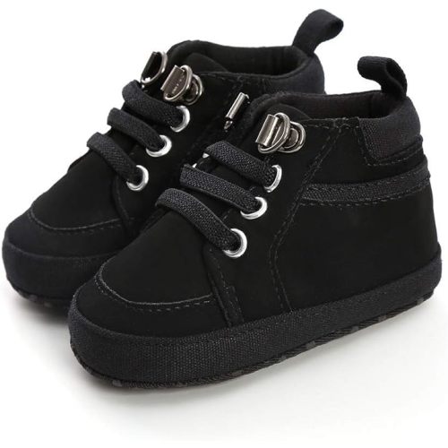 Meckior Toddler Baby Boys Girls High Tops Ankle Sneakers Soft Anti-Slip Sole PU Leather Moccasins Infant Newborn Prewalker First Walking Crib Shoes