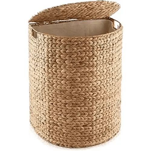 Casafield Half Moon Laundry Hamper with Lid and Removable Liner Bag - Natural, Woven Water Hyacinth Laundry Basket for Clothes and Towels