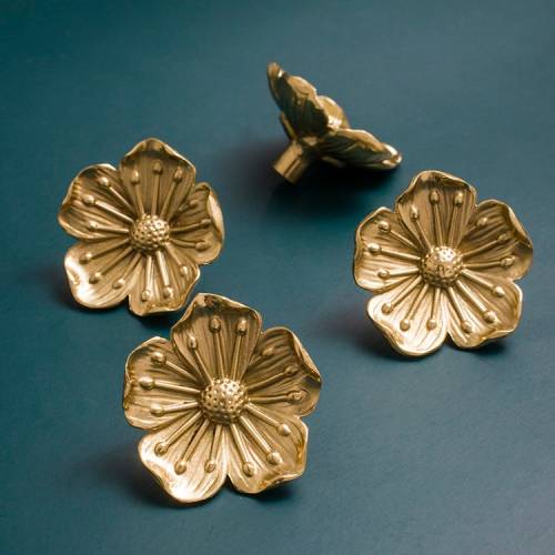 Flower Solid Brass Drawer Knob Pulls Modern Door Handles Cupboard Cabinet Wardrobe Door Dresser Knob Gold Home Decor