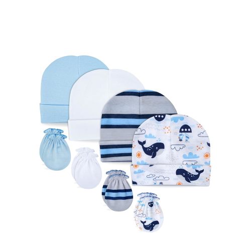 RATIVE No Scratch Mittens and Hats 100% Cotton for Newborn Baby 0-6 Months Boys Girls