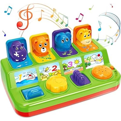 Musical Pop-Up Cause and Effect Toys with Light & Music for 1-3 Year Olds, Baby Interactive Toy with Animal Sounds, Ideal Gifts for Babies Boys Girls