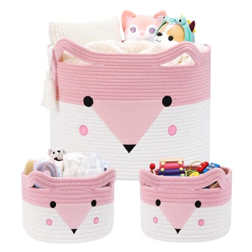 AXHOP Large Baby Basket Toy Storage 3 Pack, (20"x13.8") Woven Baby Laundry Basket Blanket Basket, Stuffed Animal Storage, Baby Gift Basket Empty, Toy Basket for Kids, Dog, Cat.