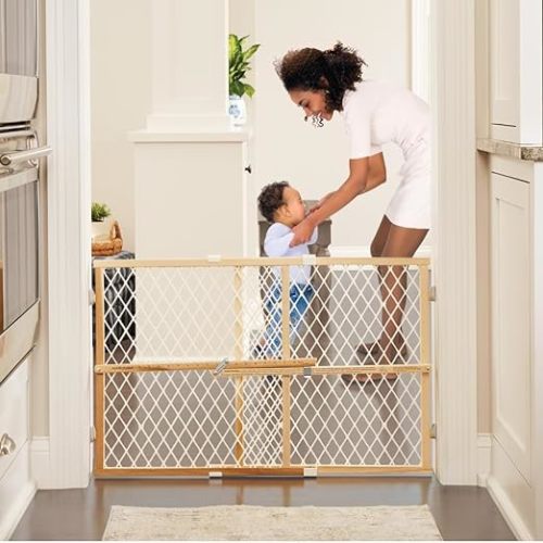 Toddleroo by North States Diamond Mesh Wooden Baby Gate: 26.5"- 42" Wide. Pressure Mounted Baby Gate for Doorway. (23" Tall, Sustainable Hardwood)