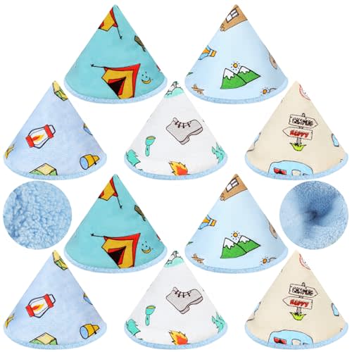 Timgle 10 Pcs Coral Velvet Pee Covers Baby Boy, Strong Water Absorption Pee Shield for Baby Boy, Reusable Pee Cap, Diaper Changing Accessory for Boys Newborn Gift (Camping)