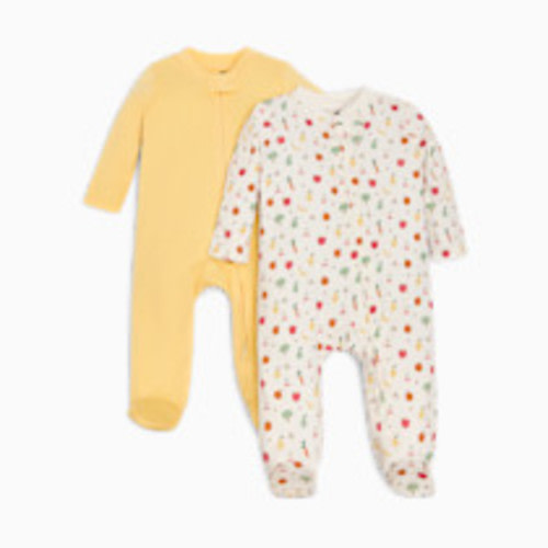Small Story Organic Cotton 2-Way Zip Footie (2 Pack) - Veggie Garden, Yellow, 0-3 M