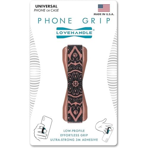 LOVEHANDLE Universal Phone Grip for Smartphones & Mini Tablets - Phone Holder for Hand - Wireless Charging Compatible - Made in The USA - Boho Rose