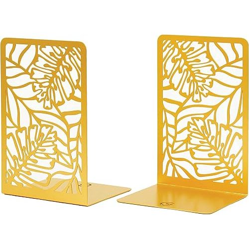 CNK Book Ends, Premium BookEnds for Bookend Shelves, Book Stopper Metal Book Ends for Home Office Heavy Books, Book Shelf Holder, Home Decorative, Book Stoppers, Book Holder (Tropical Gold)