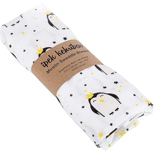 Baby Muslin Swaddle Blankets Unisex 100% Cotton Ultra Soft, Multipurpose, Baby Swaddle Blanket for Boys and Girls, 43 X 43 inch 1 Pack/Penguin