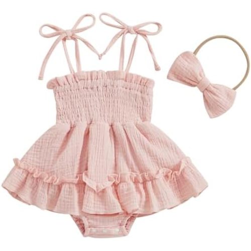 Murnouche Newborn Baby Girl Romper Dress Summer Clothes Boho Photoshoot Outfits with Headband