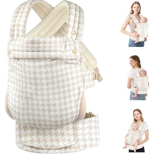 Baby Carrier Newborn to Toddler- Ergonomic,Cozy and Lightweight Infant Carrier for 7-40lbs,3 Carry Positions Newborn Carrier,White Houndstooth