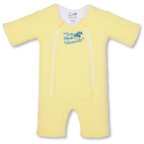 Magic Sleepsuit Baby Merlin's Cotton Baby Swaddle Transition Product - Soft and Cozy Design, Double Zipper for Easy Diaper Changes, Promotes Safe Sleep, 3-6 Months - Yellow - Small 12-18lbs