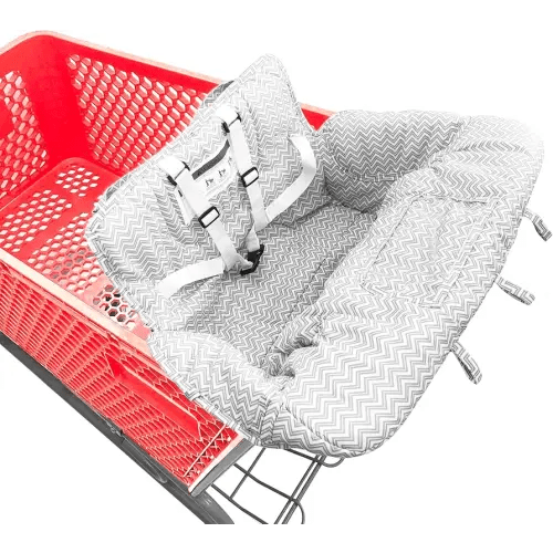 Portable 2-in-1 Grocery Cart Seat Cover and Baby Highchair Cover (Gray Chevron)