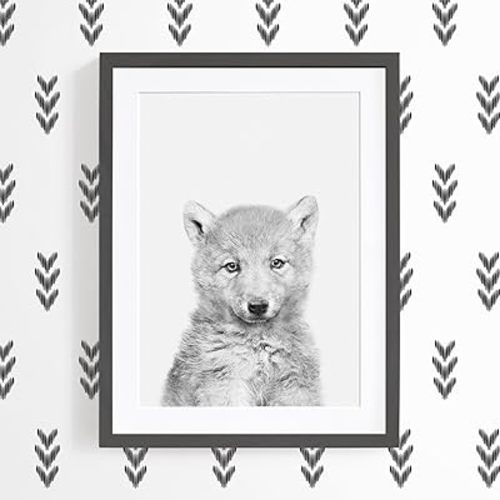 Baby Wolf Art Print Black And White - Woodland Nursery Wolf Artwork - Baby Wolf Nursery Decor - Baby Wolf - Nursery WolfPosters for living room, bedroom, motivational quotes, home decor