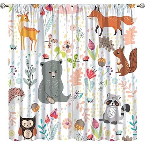 YCness Rustic Animal Curtains, Wild Forest Animal Bear Fox Deer Kids Window Treatments for Living Room Bedroom, Farmhouse Woodland Blackout Drapes 2 Panel Sets, 52x84 Inch, Style-3