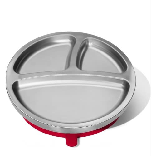 Avanchy Baby Plates with Suction – Stainless Steel Divided Plates for Toddlers, BPA-Free, Dishwasher Safe, Unbreakable, Non-Toxic, 100% Silicone Suction – Any Color