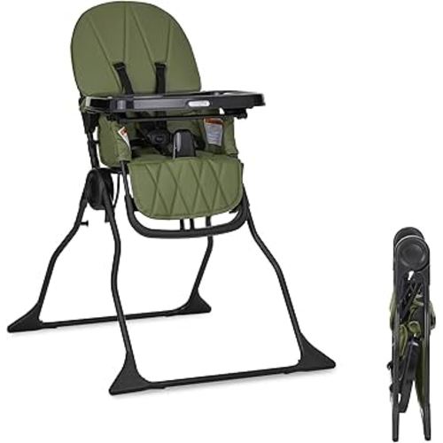 Dream On Me Snack and Stow Baby High Chair in Olive - Easy to Fold and Store, Portable Travel Chair With Removable and Three Position Adjustable Tray