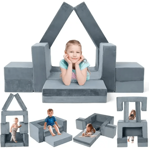 2024 Newest Kids Couch Sofa, 7 Pcs Modular Toddler Couch, Freely Removable Kids Chair Sofa for Playing, Creativity, Sleeping, Versatile Fold Out Baby Play Couch Set for Playroom, Bedroom Furniture