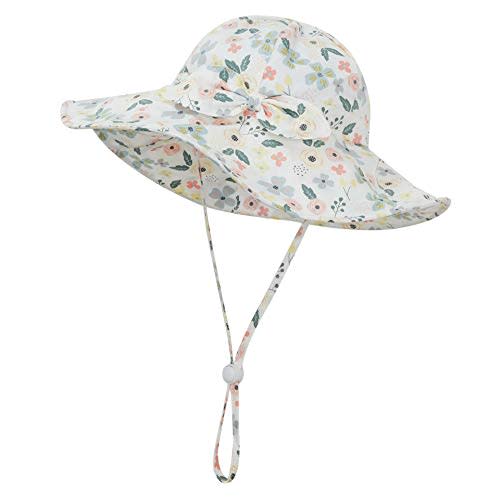 Baby Girl Sun Hat Summer Beach Hats with UPF 50+ Toddler Infant with Wide Brim Strap Outdoor Bucket Hat