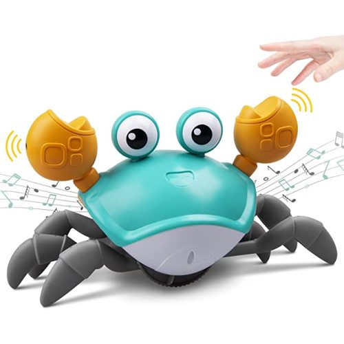 ZONICE Crawling Crab Baby Toy with Music and LED Light Up for Kids, Toddler Interactive Learning Toy with Automatically Avoid Obstacles, Build in Rechargeable Battery (Green)