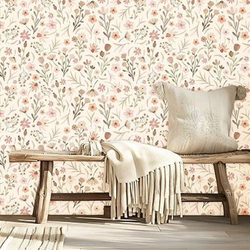 Boho Floral Wallpaper Small Flower Wallpaper Peel and Stick Cute Small Floral Wall Stickers Watercolor Flowers Wall Paper Wildflower Wall Murals for Girls Room Bedroom Nursery Decor