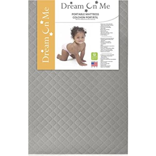 Aster 3" Fiber Portable Mini Crib Mattress, Waterproof Vinyl Cover, Greenguard Gold Certified, Mini Crib Mattress, 38" L x 24" W x 3" Th, Grey