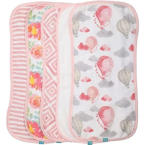 Featherhead™ 5-Pack Muslin Burp Cloths for Baby Girl Large 22" X 11" - Ultra Soft & Extra Absorbent Cotton Terry Backing (Garden Floral)