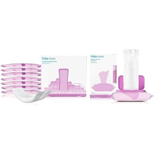 Frida Mom Witch Hazel Perineal Cooling Pad Full-Length Pad Liners + Frida Mom 2-in-1 Postpartum Pads, Ice Maxi Pads| Postpartum Essentials