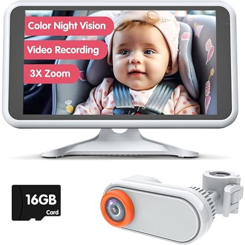 Baby Car Camera Color Night Vision Car Camera for Baby Video Recording 3X Zoom 5.2'' Baby Camera for Car with TF Card HD 1080P Car Baby Camera 360° Rotation for Rear Facing Seat Wired-BM3
