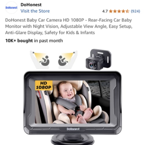 DoHonest Baby Car Camera HD 1080P - Rear-Facing Car Baby Monitor with Night Vision, Adjustable View Angle, Easy Setup, Anti-Glare Display, Safety for Kids & Infants