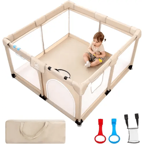 Baby Playpen, (50x50x27inch) Large Playpen for Babies and Toddlers, Sturdy Safety Play Yard for Infant, Indoor & Outdoor Play Pen with Gate, Baby Fence with Soft Breathable Mesh, Hand Rings