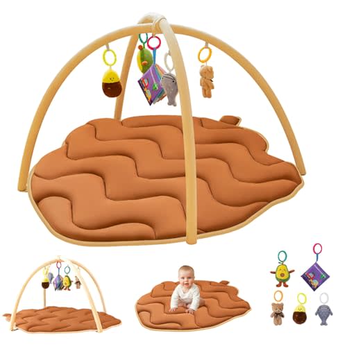 Poudee 50x43 in Large Baby Play Mat, Thickened Baby Play Gym & Activity Mat – Enhance Motor Skills with Many Detachable Toys! Infant Gift for Sensory Development & Tummy Time Fun! Pinecone Shaped
