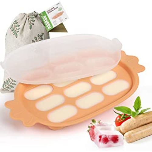 Haakaa Silicone Nibble Freezer Tray -Breastmilk Teething Popsicle Mold - Baby Fruit Food Feeder Teether Tray - Baby Food Maker - Ice Cube Tray - 4 Months+ Babies - BPA Free - Orange