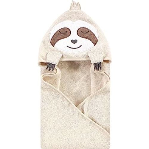 Hudson Baby Unisex Baby Cotton Animal Face Hooded Towel, Sloth, One Size