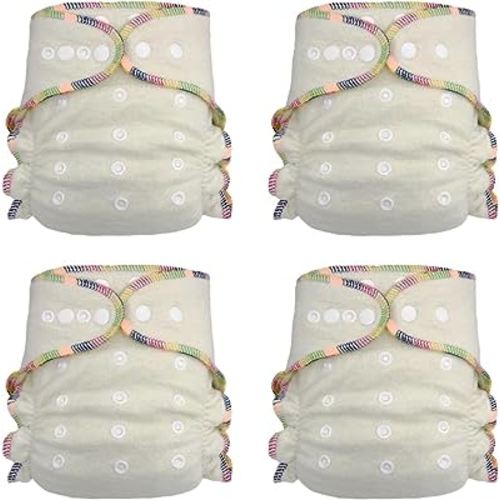 Overnight Hemp Fitted Cloth Diaper: Adjustable One-Size with Snap Buttons and 2 Cotton Hemp Inserts, Unisex Baby (4-Pack)