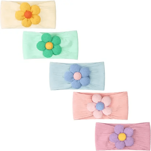 CÉLLOT 5 Pcs Baby Flower Headbands Baby Girls Nylon Headbands Soft Hairbands Hair Accessories for Newborn Infant Toddler Kids(Vibrant Color