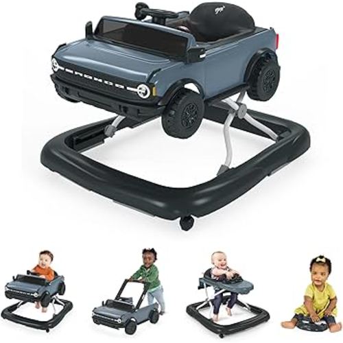 Bright Starts Ford Bronco 4-in-1 Blue Grey Baby Activity Center & Push Walker with Removable Interactive Steering Wheel -Toy, 6 Months and up