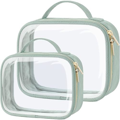 PACKISM TSA Approved Toiletry Bag, 2 Pack Clear Makeup Bags with Handle Large Opening, Clear Toiletry Bag Fit Carry-on Travel Essential, Travel Bags for Toiletries, Laurel Green