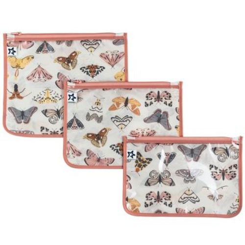 Tiny Twinkle 3-Pack Airline Compliant Travel Bags with Zipper Closure, Clear Front Pouch, Diaper Bag, Toiletry/Cosmetics Organizer (Flutter)