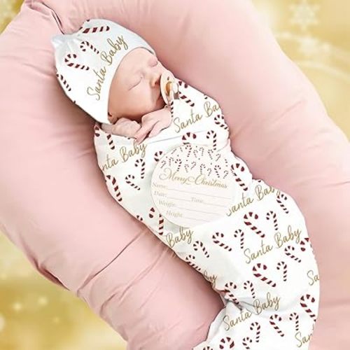 Christmas Baby Swaddle Blanket and Headband Set, Newborn Receiving Blanket Swaddle Wrap for Girls Boys, Swaddling Blankets Neutral for Newborn,Soft and Skin-Friendly Receiving Wrap 32 * 32''