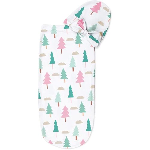 Itzy Ritzy Cocoon & Hat Swaddle Set - Swaddle for Newborns Includes Name Announcement Card & Jersey Knit Cocoon & Hat Set, Perfect for Newborn Photography - for 0 to 3 Months (On Cloud Pine)